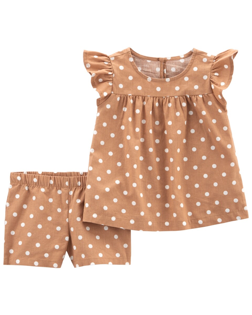 Set dos piezas de lino, short y blusa, diseño a lunares. Talles 2-5T 