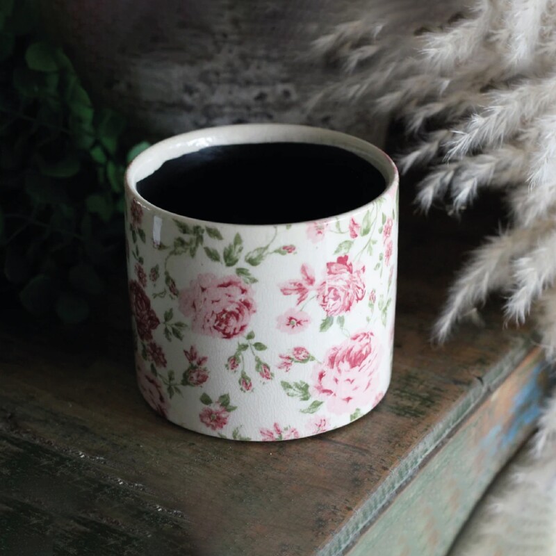 MACETA CERAMICA 12X12X10.5CM FLORES ROSA MACETA CERAMICA 12X12X10.5CM FLORES ROSA