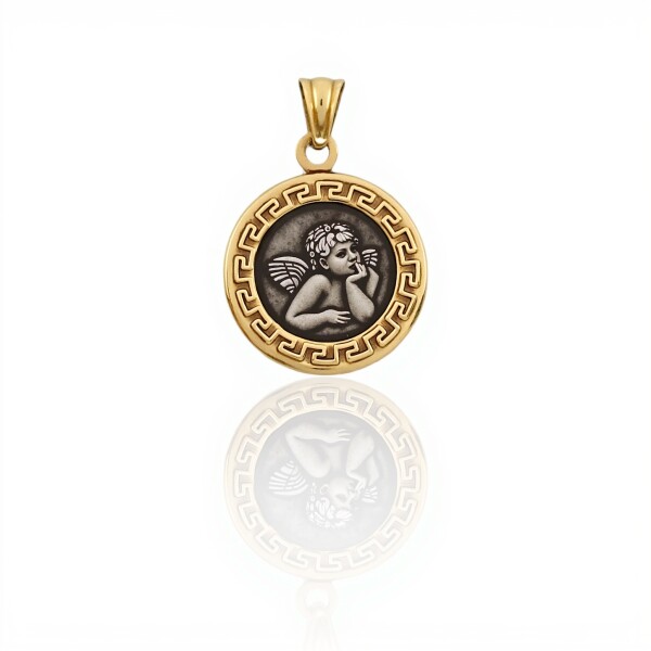 Dije Medalla Ángel de la Guarda Guarda Greca -Plata 925 y Oro- CP5018 sinpiedra