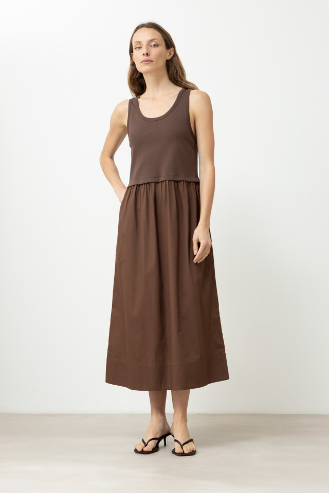Vestido combinado con bolsillos chocolate