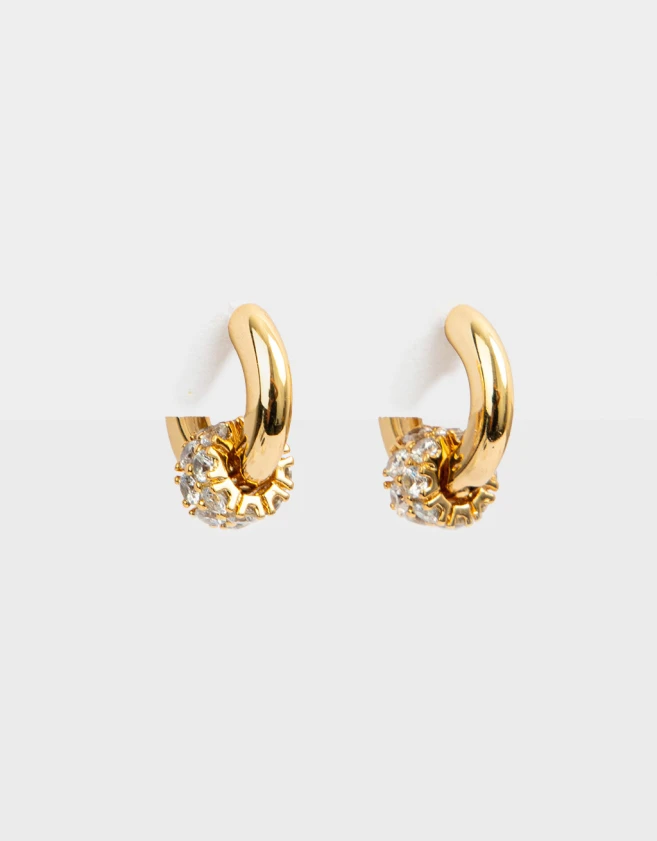 Aros Argollas Bañada en Oro Argollas Con Cubic Zirconia - Dorado