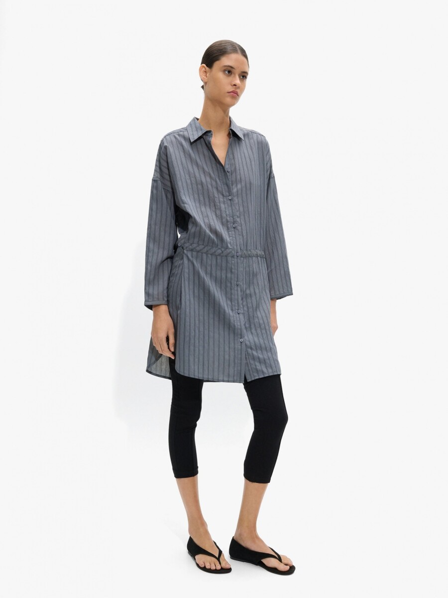 Vestido Camisero A Rayas gris