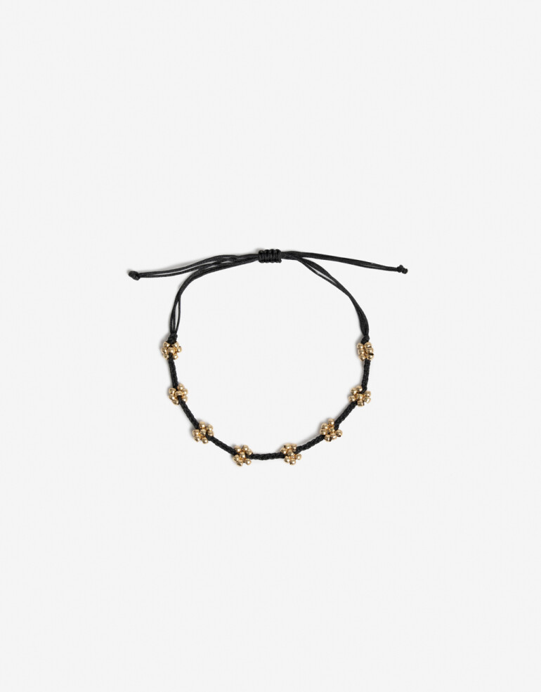 Pulseras Flexibles Cordón Pulsera Con Cordón Y Flores - Dorado