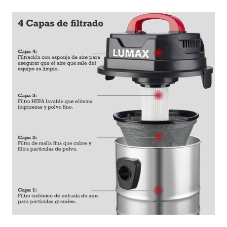 Aspiradora Industrial Lumax 1600w Acero Inox 10L Agua Y Polvo Aspiradora Industrial Lumax 1600w Acero Inox 10L Agua Y Polvo