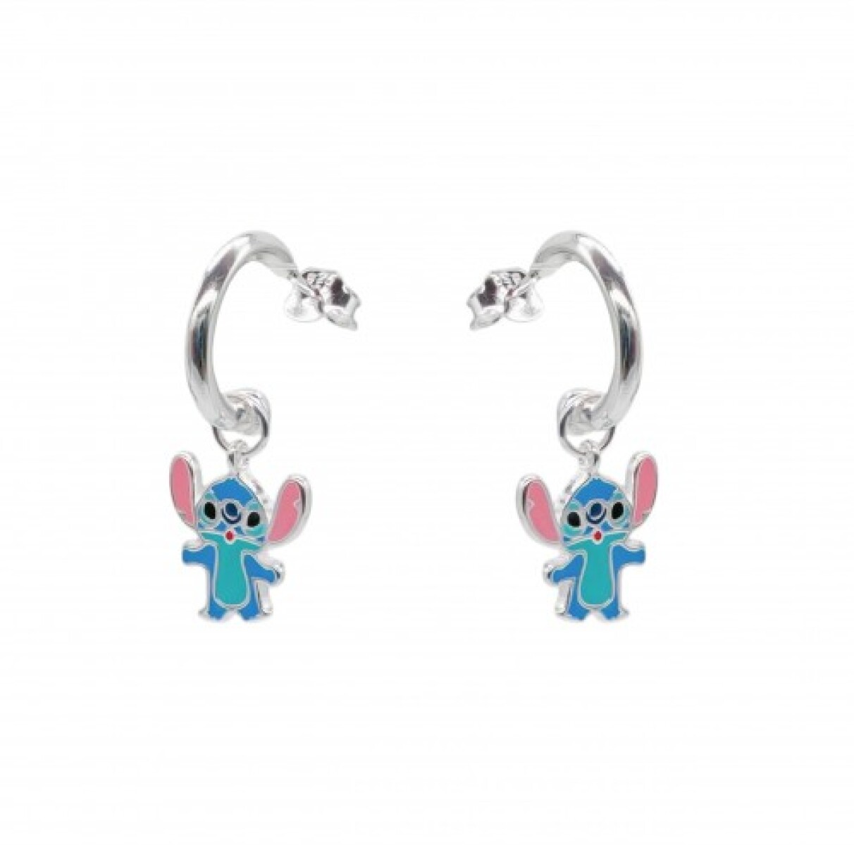 Par de aros de plata 925 con dije STITCH con esmalte. 