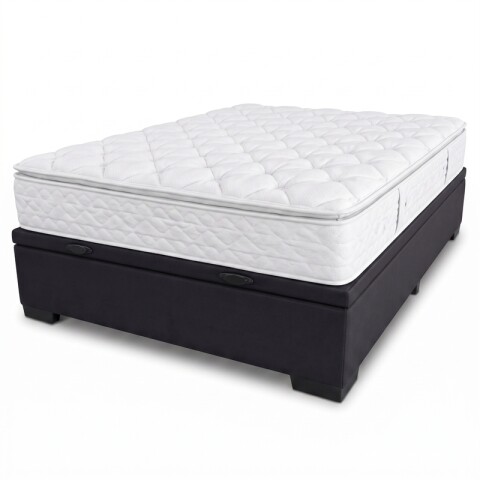 Base Box Baul para Sommier Colchon - Estructura Madera Maciza - Negro 138 x 188 x 35 cm