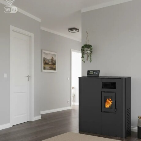 Estufa Pellet Warm 5kw Pasillo + Aspiradora + Modulo Wifi Negro Estufa Pellet Warm 5kw Pasillo + Aspiradora + Modulo Wifi Negro