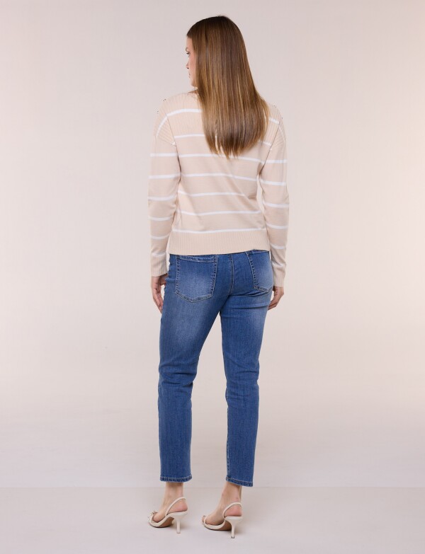 Buzo De Punto Fino A Rayas BEIGE/MULTI