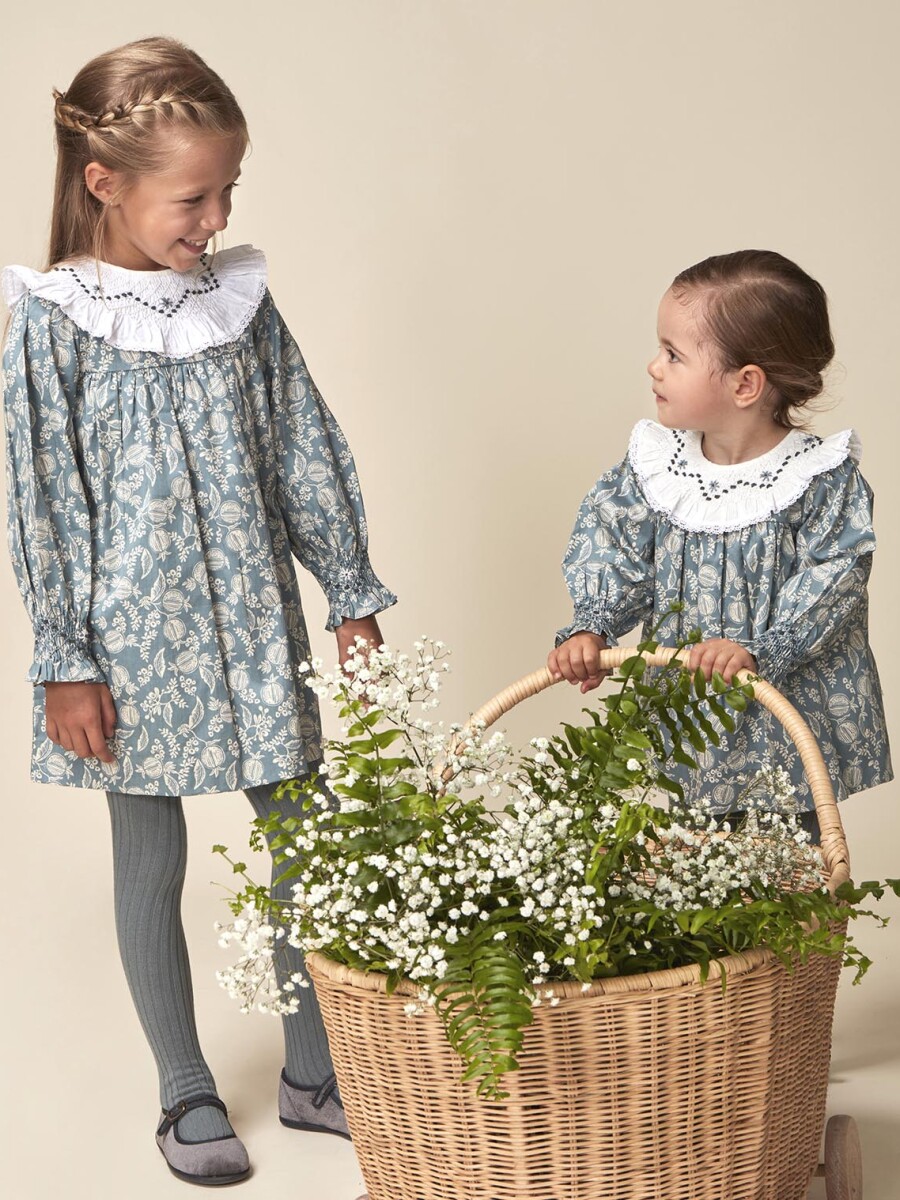 Vestido Cuello Nido De Abeja Azulado