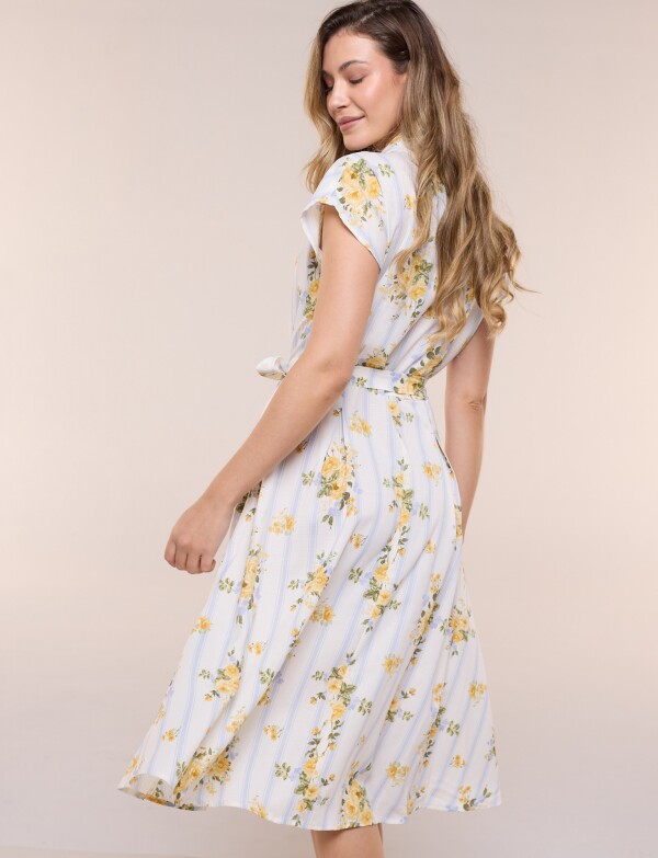Vestido Camisero Floral Con Cinto MULTI/AMARILLO