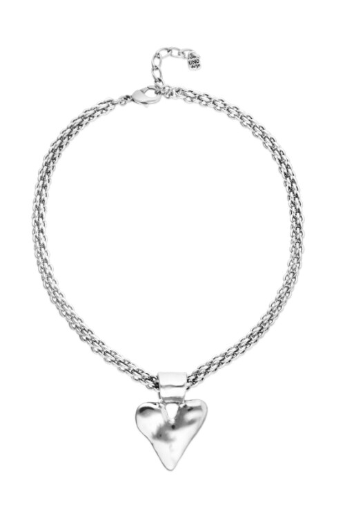 COLLAR CON CADENA GRUESA Y DETALLE DE CORAZÓN GRANDE BAÑADO EN PLATA DE LEY Colgante