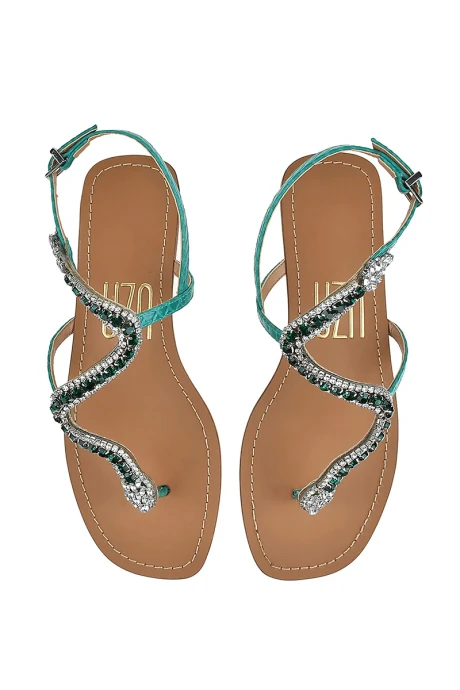 Sandalia Flat Python Jade Verde