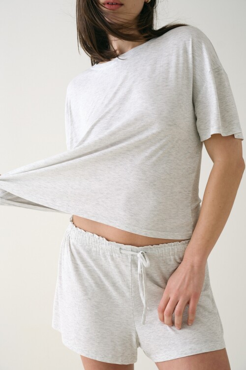 Remera Boxy Rib Gris Melange