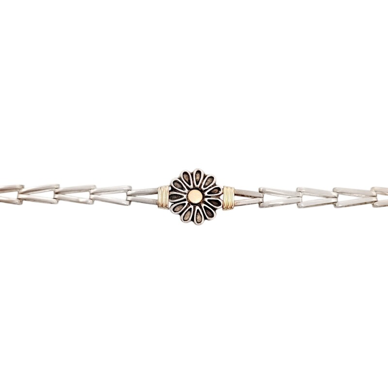 Pulsera Flor-Plata y Oro-Sin Piedra-PU5014 sinpiedra