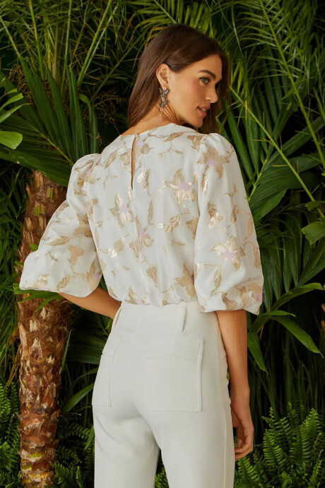 Blusa Floral Gold Off White
