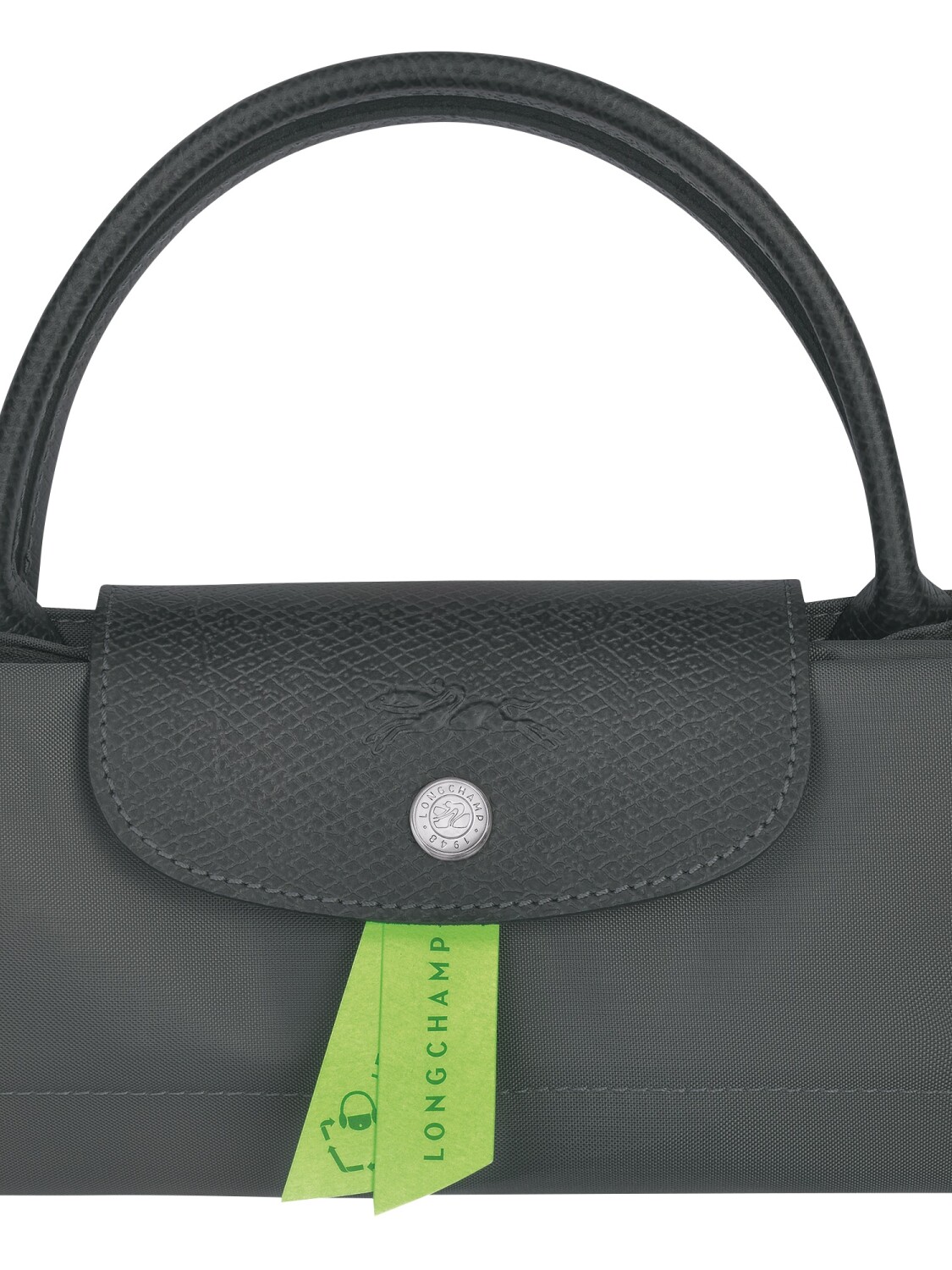 Longchamp -Cartera Longchamp plegable de nylon con cierre y asa corta, Le pliage green S Gris