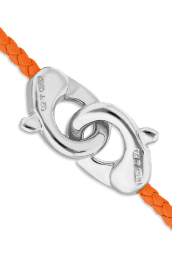 PULSERA DE CUERO NARANJA CON MOSQUETÓN ENTRELAZADO BAÑADO EN PLATA Pulsera