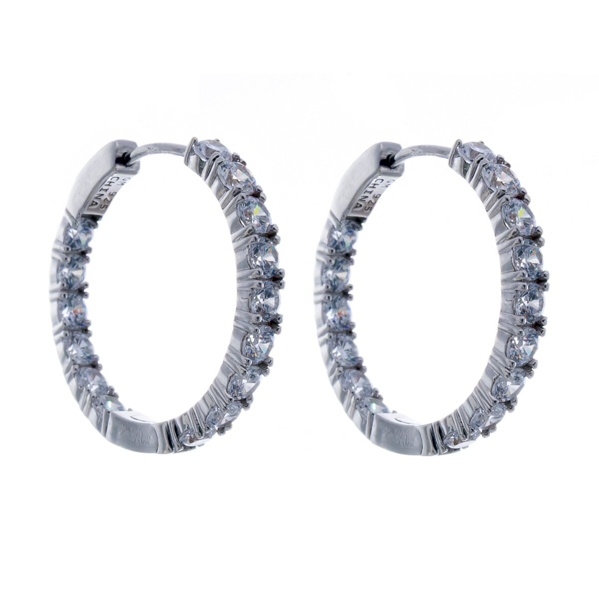 Par de aros de plata 925 rodinados con circonias. 