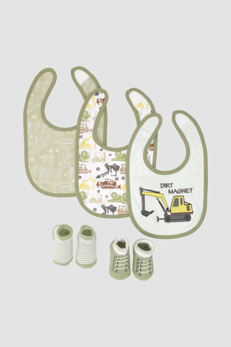 Pack baberos con medias camiones Verde claro