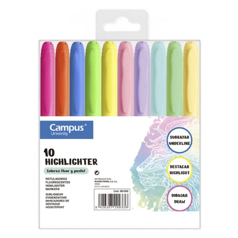 Resaltador Fino Campus Caja x10 Colores #Resaltador Fino Campus Caja X 10 Colores