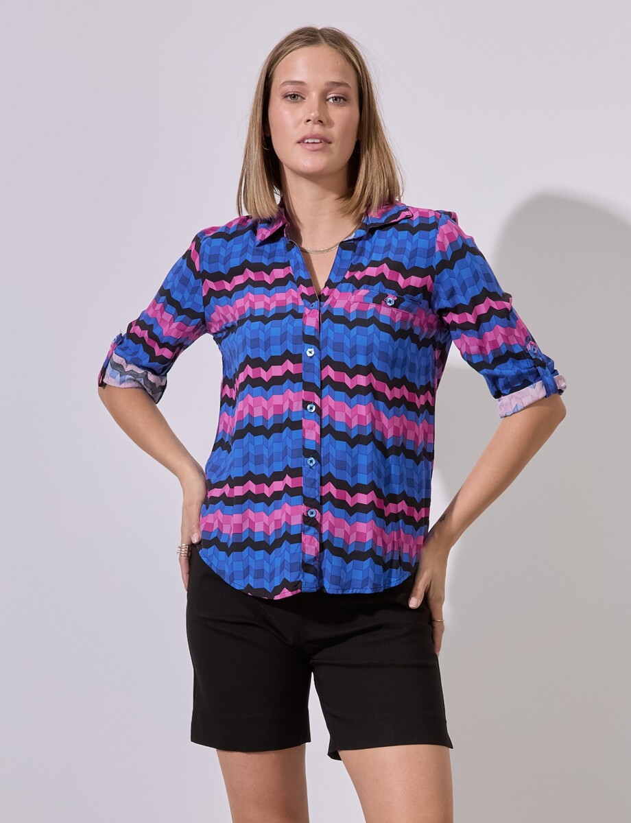 Camisa Zig Zag - Multi/azul 