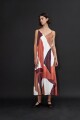 Maxi vestido con estampa abstracta lacre