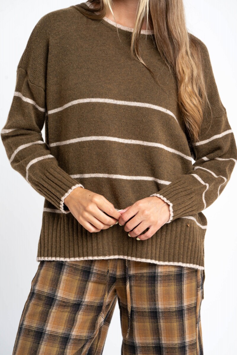 Sweater Rayado Lana Oliva