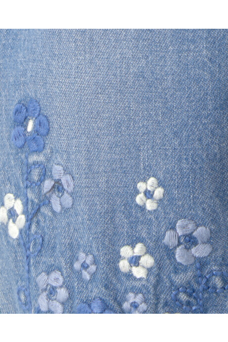 Pantalón jean con bordado floral Sin color