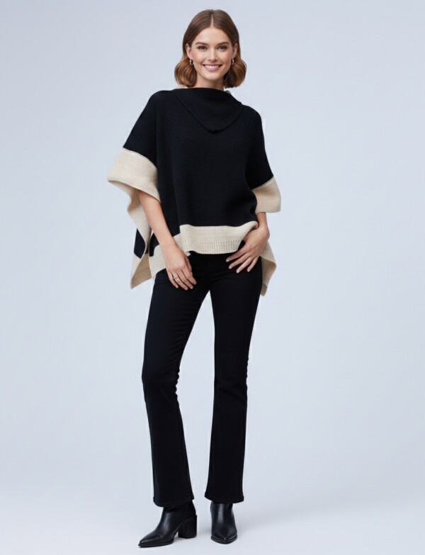 Poncho Colorblock NEGRO/BEIGE