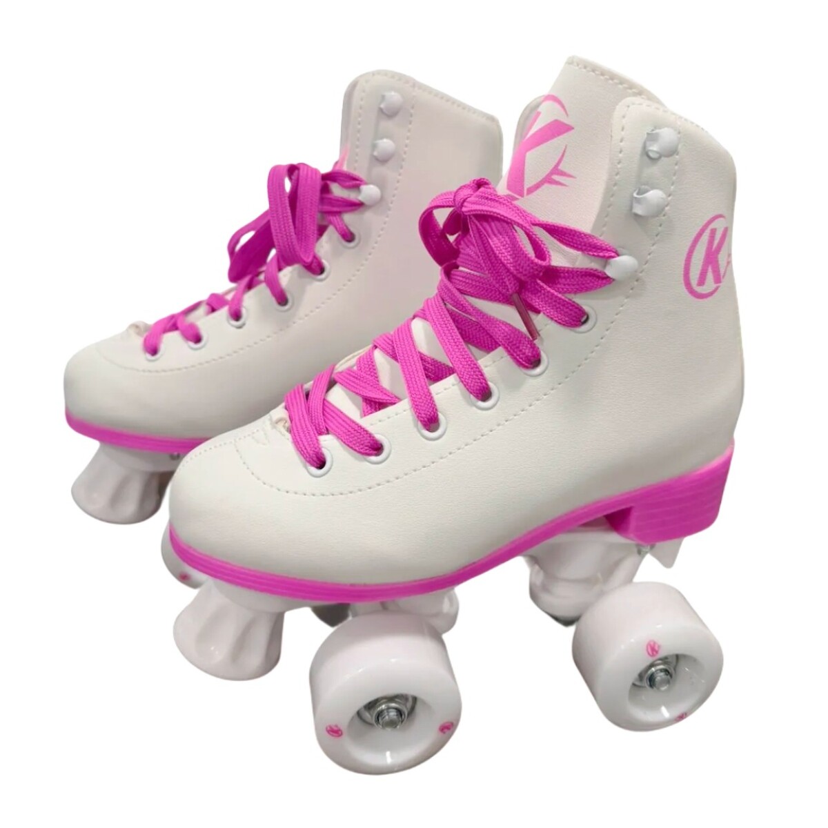 Patín Artístico de 4 Ruedas "K" + Ruedas y Cordones Extra de Regalo - BLANCO-ROSA 