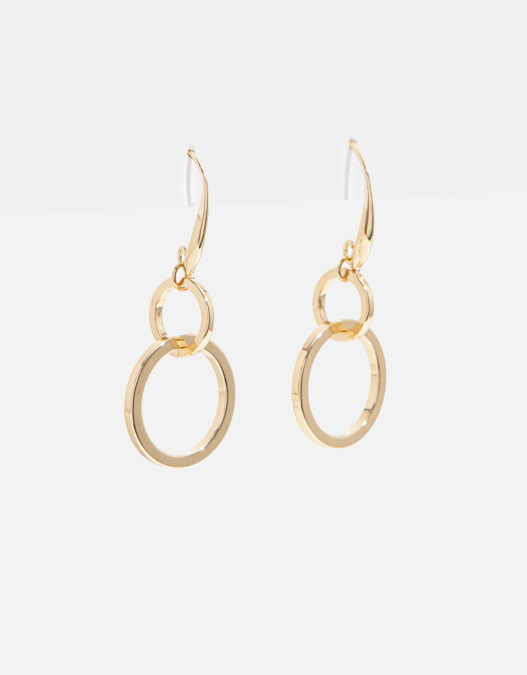 Aros Colgantes Largos Metal Aros Con Anillos Entrelazados - Dorado