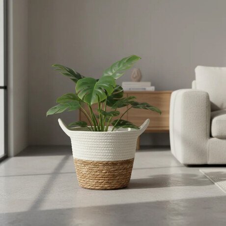 Cesto Canasto Fibra Natural y Algodón c/ Asa Paramount Ø23Cm Blanco