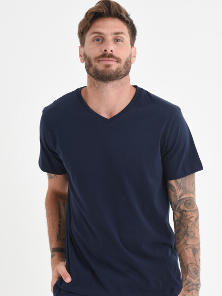 Camiseta cuello en v Azul Marino