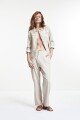 Pantalón de lino con cintura deflecada beige melange