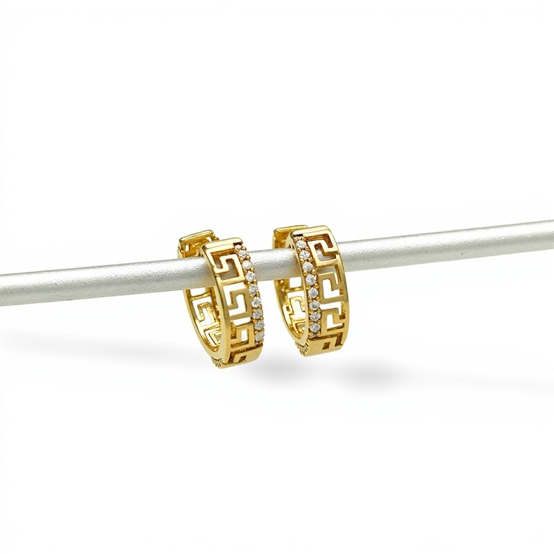 Caravanas aros Greca y zirconia de oro- Oro bajo - Zirconia- CA8155 conpiedra