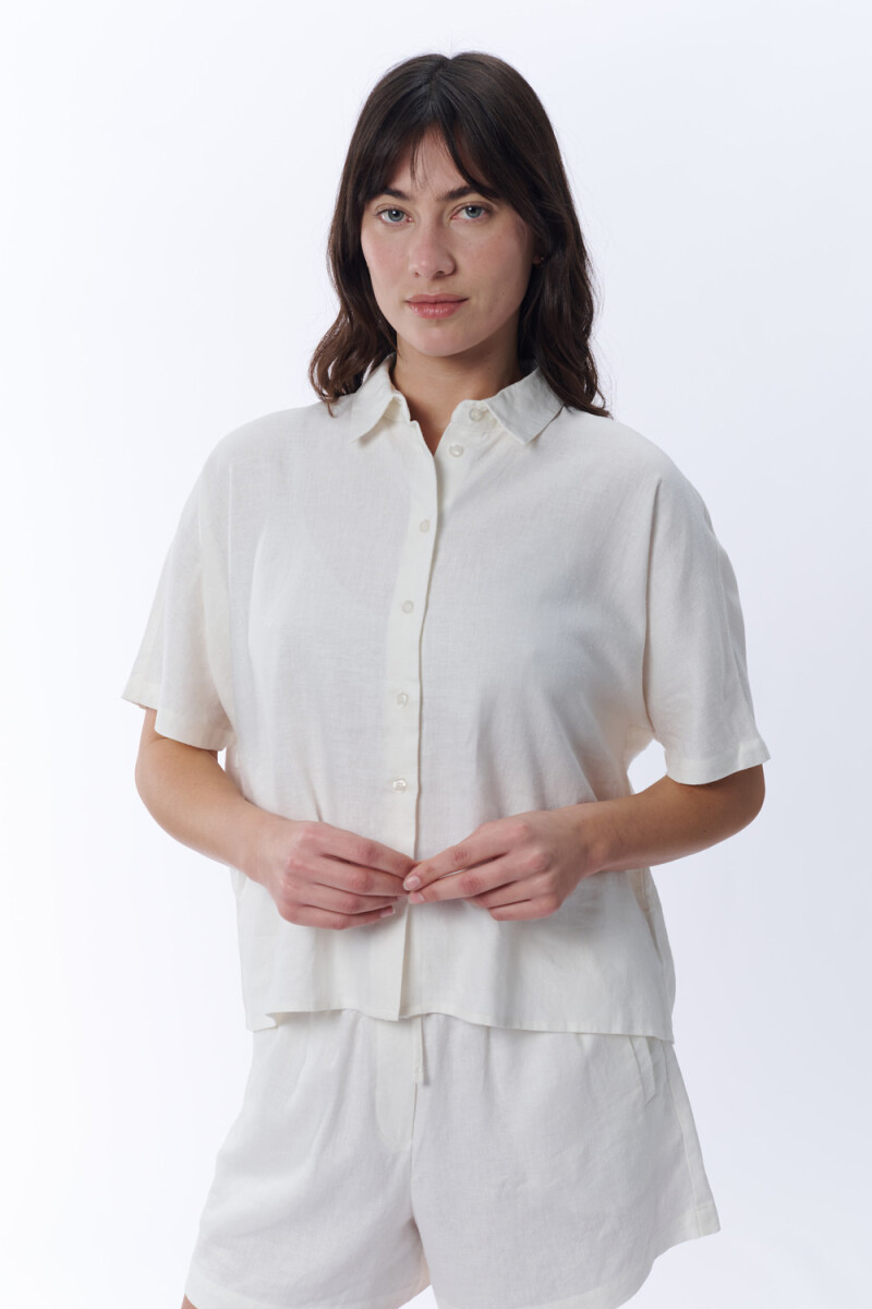 Camisa manga corta con lino Crudo