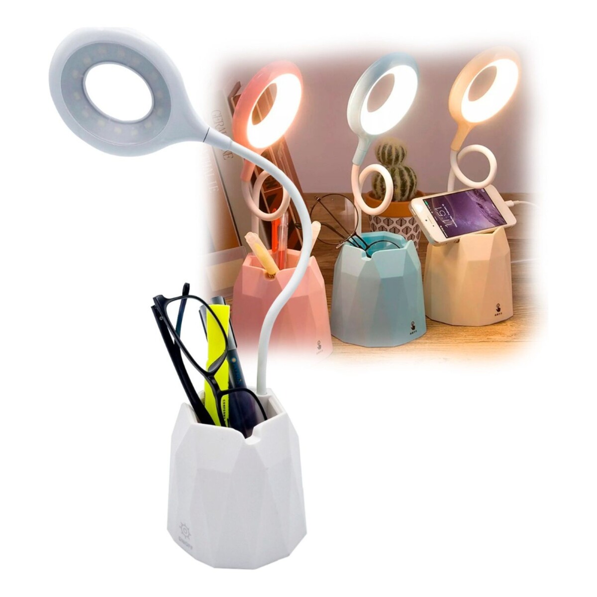 Lampara Tactil Flexible Con Base Porta Lapiz Recargable Led - Color Variante Blanco 