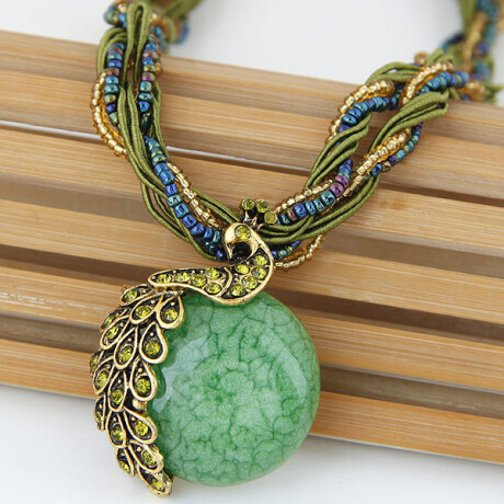 Collar Mujer Pavo Real Varios Colores Verde