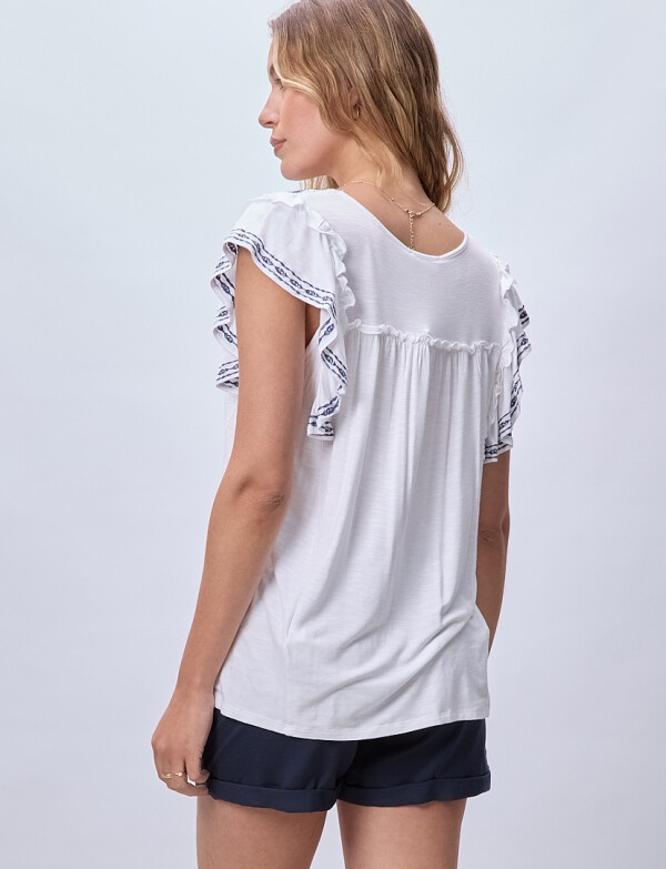 Blusa Bordada BLANCO/AZUL