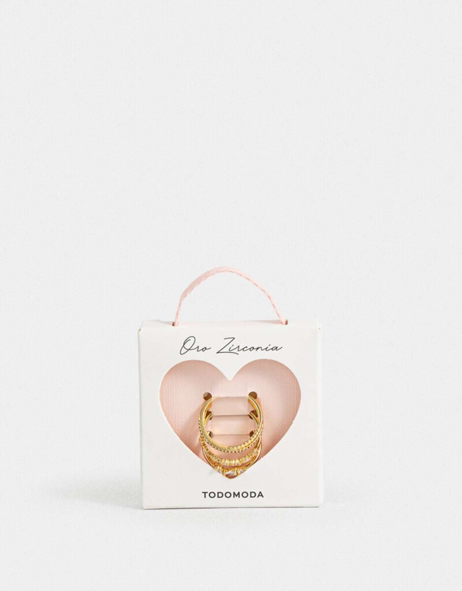 Set De Anillos Oro Zirconia - Dorado 