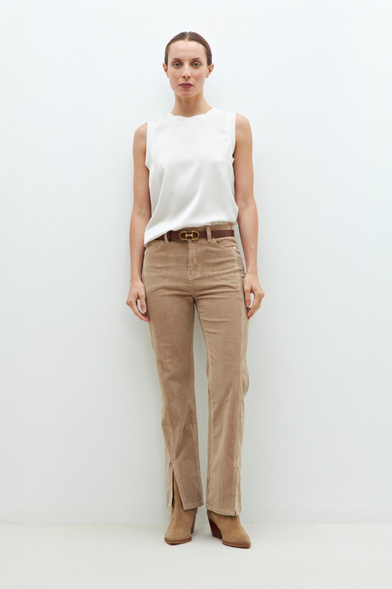 Pantalón Donna de pana con tajos - beige 