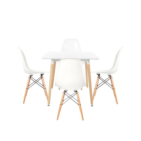 Juego de Comedor Eames Mesa cuadrada + 4 sillas Blanco