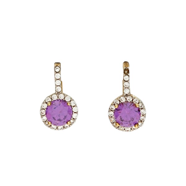Caravanas pendiente Amatista- Oro bajo - Amatista y Zirconia - CA8068 conpiedra