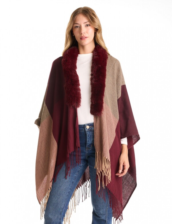 Ruana Faux Fur BORDEAUX/MULTI