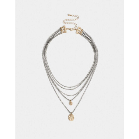 Collar Multilayer Con Dije Plateado Hematite