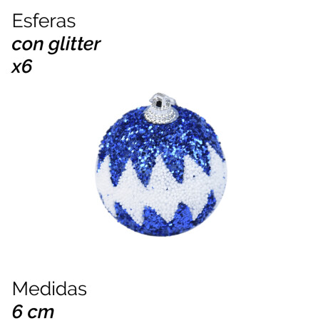 Esferas Blanca Y Azul Con Glitter X6 - 6cm Unica