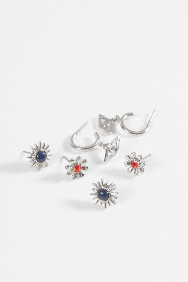 Set de caravanas con formas plateado