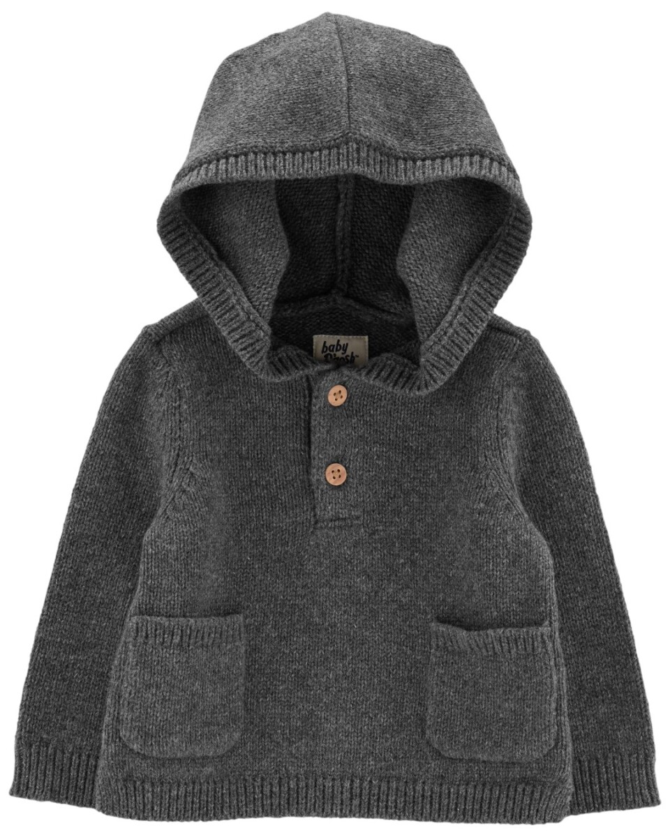 Saco de punto con capucha, bolsillos y botones 