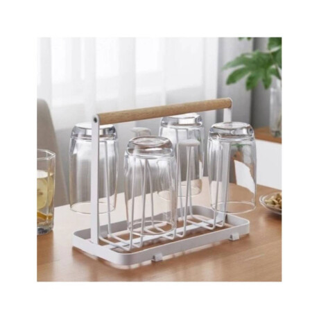 Escurre Vasos Metal Mgo Madera 26X13X19Cm Blanco.