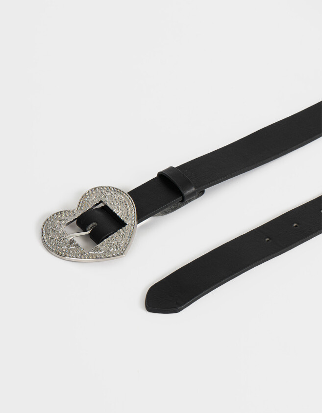 Cinturones y Fajas Boho Cinturón Hebilla Corazón - Negro